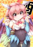  1girl breasts bridal_gauntlets character_request cleavage copyright_request cosplay elbow_gloves fun_bo gloves head_wings highleg highleg_leotard highres leotard mystia_lorelei pink_eyes pink_hair small_breasts touhou wings 