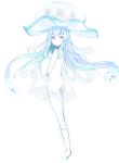  1girl :o artist_request ass bangs blunt_bangs breasts bubble dress from_side full_body fuse hat legs lillie_(pokemon) long_hair looking_at_viewer nihilego open_mouth pale_skin pokemon pokemon_(creature) pokemon_(game) pokemon_sm see-through simple_background standing tentacle ultra_beast white_background 