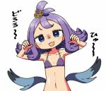  1girl acerola_(pokemon) bikini_top elite_four hair_ornament half_updo kanikama lowres open_mouth pokemon pokemon_(game) pokemon_sm purple_hair purple_swimsuit short_hair simple_background solo swimsuit trial_captain white_background 