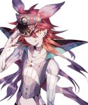  1boy adjusting_headwear collarbone crobat earrings hat jewelry licking_lips male_focus necklace personification pokemon redhead solo suana tongue tongue_out yellow_eyes 
