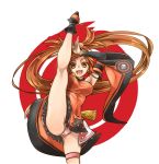 1girl bare_shoulders blush boots breasts brown_eyes brown_hair china_dress chinese_clothes detached_sleeves dress guilty_gear guilty_gear_xrd hair_ornament hair_ring kuradoberi_jam large_breasts long_hair open_mouth panties shinzou skirt smile solo twintails underwear very_long_hair
