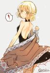  ! 1girl :o atoki back bare_back bare_shoulders blonde_hair blush dress from_behind green_eyes highres looking_at_viewer mizuhashi_parsee open-back_dress pointy_ears robe short_hair skirt solo touhou undressing 