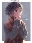  1girl 2017 antenna_hair black_eyes black_hair highres idolmaster kikuchi_makoto long_sleeves looking_away nekopuchi scarf short_hair solo upper_body 