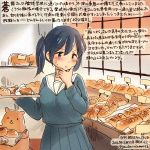  1girl alternate_costume blue_eyes blue_hair bread colored_pencil_(medium) dated food hamster hand_on_own_chin kantai_collection kirisawa_juuzou long_hair numbered sailor_collar school_uniform serafuku souryuu_(kantai_collection) traditional_media translation_request tray twintails twitter_username 