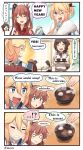  !? &gt;:d 4koma 5girls :3 :d ;d ^_^ ahoge akagi_(kantai_collection) alternate_costume black_hair blonde_hair blue_eyes blurry bow bowl brown_hair carrying closed_eyes comic commentary_request depth_of_field engrish food funnels hair_bow hair_ornament hair_ribbon hairclip hakama highres ido_(teketeke) iowa_(kantai_collection) japanese_clothes kaga_(kantai_collection) kantai_collection kappougi kimono long_hair mamiya_(kantai_collection) mochi multiple_girls nyoro~n o_o one_eye_closed open_mouth pleated_skirt ponytail ranguage ribbon saratoga_(kantai_collection) shiruko_(food) skirt smile star star-shaped_pupils steam symbol-shaped_pupils translation_request tray twitter_username wagashi zouni_soup 