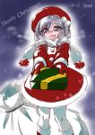  2016 :d blue_eyes blush box burn_scar christmas dated dorei_to_no_seikatsu_~teaching_feeling~ gift gift_box grey_hair hat highres incoming_gift long_hair looking_at_viewer merry_christmas mittens nose_blush open_mouth pom_pom_(clothes) sack scar scarf smile snowflakes sylvie_(dorei_to_no_seikatsu) tom-brown white_legwear white_scarf 