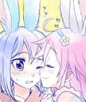  2girls ahoge animal_ears blue_hair closed_eyes dress flip_flappers hairband kokomine_cocona long_hair lowres multiple_girls niina_ryou open_mouth papika_(flip_flappers) pink_hair rabbit_ears school_uniform serafuku short_hair smelling smile yuri 