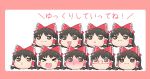  &gt;:) &gt;:d &gt;:i &gt;_&lt; 1girl :d black_hair blush blush_stickers border bow brown_eyes closed_eyes closed_mouth glasses hair_bow hair_tubes hakurei_reimu multiple_views murabatodenki nose_blush open_mouth puckered_lips red-framed_eyewear red_bow semi-rimless_glasses smile tears touhou translated triangle_mouth under-rim_glasses white_background yukkuri_shiteitte_ne 