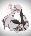  artist_name closed_mouth gardevoir ko-on_(ningen_zoo) looking_at_another mawile no_humans pokemon pokemon_(creature) pokemon_(game) pokemon_rse red_eyes saliva sharp_teeth silver_(color) silver_background slit_pupils smile teeth twitter_username 
