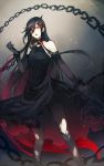  1boy black_hair chains dark_persona dress endend_(shinia) izumi-no-kami_kanesada long_hair pantyhose red_eyes solo torn_clothes torn_pantyhose touken_ranbu trap very_long_hair 