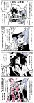  3girls 4koma black_gloves black_hair black_legwear blood blush breasts cape character_request chips closed_eyes comic copyright_request eating eyepatch food gloves greyscale hat headgear heart heart_background highres kantai_collection kiso_(kantai_collection) large_breasts long_hair monochrome multiple_girls necktie nosebleed open_mouth partly_fingerless_gloves potato_chips remodel_(kantai_collection) scissors seiza short_hair short_shorts shorts sitting skirt sparkle spot_color table tenryuu_(kantai_collection) thigh-highs translation_request white_legwear 