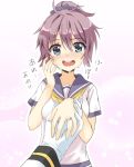  1boy 1girl admiral_(kantai_collection) aoba_(kantai_collection) bangs birthday blush breasts brown_hair crying crying_with_eyes_open eyebrows_visible_through_hair full-face_blush gloves hair_between_eyes hair_ornament hair_scrunchie hand_holding hand_up happy_tears jewelry kantai_collection looking_at_viewer medium_breasts messy_hair open_mouth ponytail pov proposal ring school_uniform scrunchie serafuku short_hair short_sleeves smile solo_focus tears teeth translation_request upper_body wavy_mouth wedding_band white_gloves wiping_tears yellow_neckerchief zero_(miraichizu) 