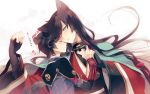  2boys animal_ears black_hair blue_eyes cat_ears dog_ears endend_(shinia) horikawa_kunihiro izumi-no-kami_kanesada kemonomimi_mode multiple_boys paw_pose touken_ranbu 