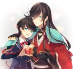  2boys black_hair blue_eyes endend_(shinia) heart heart_hands heart_hands_duo horikawa_kunihiro izumi-no-kami_kanesada multiple_boys touken_ranbu 