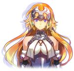  2girls armor back-to-back bare_shoulders blonde_hair breasts chains closed_mouth expressionless fate/grand_order fate_(series) headpiece jeanne_alter long_hair looking_at_viewer medium_breasts multiple_girls ruler_(fate/apocrypha) solo solo_focus upper_body violet_eyes yurizuka_(sergeant_heart) 