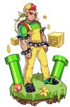  +_+ 1boy arm_hair armband backpack bag belt bowser bracelet claws coin facial_hair fangs goatee grass green_shirt hat highres horns jewelry male_focus super_mario_bros. muscle mushroom oskar_vega overalls personification question_block red_eyes redhead shell shirt sparkling_eyes spiked_belt spiked_bracelet spiked_shell spikes starman_(mario) super_mario_bros. super_mushroom t-shirt thick_eyebrows turtle_shell warp_pipe 