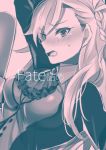  1girl alpha_(eren_mfmf) blush breasts fate/grand_order fate_(series) large_breasts monochrome olga_marie solo sweatdrop 