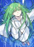  androgynous citron_82 enkidu_(fate/strange_fake) fate/grand_order fate/strange_fake fate_(series) green_eyes green_hair long_hair looking_at_viewer smile solo 
