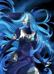  1girl aqua_(fire_emblem_if) blue_hair covered_mouth detached_sleeves fire_emblem fire_emblem_if highres jewelry long_hair looking_at_viewer necklace solo tempe yellow_eyes 