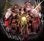  1boy 2girls biker_clothes breasts choker christmas_tree cleopatra_(fate/grand_order) crossed_arms earrings fate/extra fate/grand_order fate_(series) gloves ground_vehicle hat jewelry legs_crossed long_hair motor_vehicle motorcycle multiple_girls pink_gloves sack sakata_kintoki_(fate/grand_order) sakata_kintoki_rider_(fate/grand_order) santa_hat sunglasses tagme tamamo_(fate)_(all) tamamo_no_mae_(fate) very_long_hair 