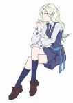 1girl arai_hiroki blonde_hair diana_cavendish dress full_body highres legs_crossed little_witch_academia loafers long_hair no_hat no_headwear shoes sitting socks solo white_background 
