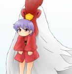  1girl arms_at_sides bird blue_background chicken commentary_request expressionless japanese_clothes kimono lavender_hair lifting_person looking_away no_hat no_headwear obi rooster sash short_hair short_kimono solo sukuna_shinmyoumaru touhou violet_eyes yukimuro 