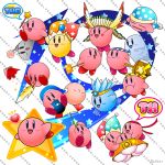  :0 artist_name blue_eyes blush bomb cloak closed_mouth frown hammer hat heart highres kirby kirby_(series) kudou_(wil0830s) no_humans open_mouth sleeping smile star text umbrella 