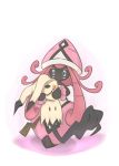  absurdres blue_eyes costume highres legendary_pokemon lifting long_hair looking_at_another mimikyu multicolored_eyes no_humans pikachu_costume pink_eyes pink_hair pokemon pokemon_(game) pokemon_sm pulled_by_another ryouseirui shell simple_background tapu_lele white_background 
