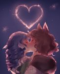  2017 2girls animal_ears fireworks imaizumi_kagerou kiss mermaid monster_girl multiple_girls new_year orz_(kagewaka) touhou wakasagihime werewolf yuri 