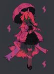  1girl antennae black_eyes black_skin blush choker commentary_request elbow_gloves gloves horns long_hair looking_away oimo_(14sainobba) parasol personification pink_hair pokemon puffy_dress puffy_sleeves scolipede umbrella very_long_hair yellow_sclera 