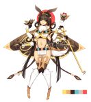  1girl ;) ankh bangs black_eyes black_panties blunt_bangs breasts brown_hair closed_mouth egyptian eyebrows_visible_through_hair eyelashes full_body fur fur_collar hairband highleg highleg_panties holding insect_wings knees_together_feet_apart long_hair medium_breasts midriff moth moth_girl moth_wings multiple_arms navel one_eye_closed original panties sample see-through simple_background smile standing stomach teru_(renkyu) thigh_gap underwear very_long_hair white_background wings 