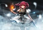 1girl energy highres hijiwryyyyy hitodama holding holding_sword holding_weapon looking_at_viewer onozuka_komachi red_eyes serious signature solo sparkle steam sword touhou weapon 