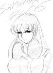  1girl breasts choujikuu_yousai_macross female hayami_jin hayase_misa highres large_breasts macross monochrome sketch solo upper_body white_background 