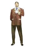  1boy atelier_(series) atelier_escha_&amp;_logy beard brown_eyes brown_hair colland_grumman facial_hair gloves hidari_(left_side) male_focus mustache necktie official_art simple_background solo white_background 