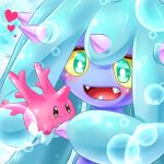  :&gt; aije air_bubble blush bubble close-up corsola eye_contact gen_2_pokemon gen_7_pokemon happy heart holding looking_at_another mareanie no_humans open_mouth pokemon pokemon_(creature) sharp_teeth sparkling_eyes spikes teeth underwater water 