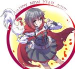  1girl alternate_costume bird cape chicken chinese_zodiac commentary company_connection happy_new_year iesupa new_year pun rooster roosterteeth ruby_rose rwby smile teeth 