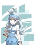  &gt;:( 1girl ahoge aqua_hair artist_request belt blue_hat blue_shorts bracelet breasts closed_mouth collared_shirt cowboy_shot elite_four frown hat jewelry kahili_(pokemon) lavender_eyes long_hair looking_away looking_to_the_side medium_breasts mole mole_under_eye outline pokemon pokemon_(game) pokemon_sm shirt short_sleeves shorts solo standing striped striped_shirt visor_cap z-ring 