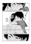  1boy 1girl admiral_(kantai_collection) blush closed_eyes comic crying crying_with_eyes_open hand_on_another&#039;s_head highres hug kantai_collection kawashina_(momen_silicon) mogami_(kantai_collection) monochrome short_hair sweat tears translation_request very_short_hair wavy_mouth 