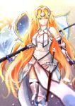  1girl armor blonde_hair breasts chains fate/grand_order fate_(series) headpiece highres humi large_breasts long_hair ruler_(fate/apocrypha) scabbard sheath sketch solo standard_bearer sword thigh-highs thighs very_long_hair waist_cape weapon 