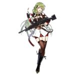  1girl artist_request belt blush bullet detached_sleeves full_body garter_straps girls_frontline gloves green_hair gun hair_ornament hairclip holding holding_weapon long_hair looking_at_viewer machine_gun mk48 mk48_(girls_frontline) official_art ponytail red_eyes sling smile solo thigh-highs thigh_gap transparent_background trigger_discipline weapon 