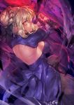  1girl backless_outfit blonde_hair braid breasts darkness fate/grand_order fate_(series) highres melon22 saber saber_alter short_hair sideboob solo sword weapon 
