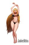  1girl bikini black_bikini blonde_hair blue_eyes boongari breasts curvy dungeon_and_fighter highres lips long_hair medium_breasts nail_polish navel simple_background solo swimsuit thick_thighs thighs white_background wide_hips 