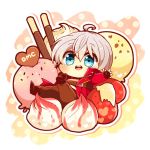 1boy azu. bad_id bad_pixiv_id blue_eyes chibi copyright_name dante_(devil_may_cry) devil_may_cry_(series) food fruit ice_cream male_focus pocky solo strawberry sweets white_hair
