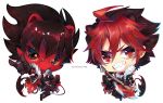  1boy animal_ears black_hair chibi crow_(show_by_rock!!) dual_persona guitar instrument male_focus microphone multicolored_hair red_eyes redhead show_by_rock!! solo tail theuselesstoe two-tone_hair 