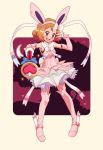  1girl absurdres blue_eyes blush boots brown_hair cosplay crescent_moon detached_sleeves dress gazing_eye gloves hairband halloween heart highres looking_at_viewer magical_girl moon open_mouth petticoat pink_boots pink_dress pokemon pokemon_(anime) serena_(pokemon) short_hair skirt smile solo sylveon sylveon_(cosplay) thigh-highs thigh_boots v_over_eye wand white_gloves 