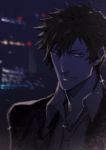  1boy black_hair formal highres kougami_shin&#039;ya male_focus miwa_shirou necktie outdoors psycho-pass solo spiky_hair suit upper_body 