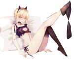  1girl animal_ears ass astarone blonde_hair breasts cat_ears cat_lingerie fate/stay_night fate_(series) hair_bun looking_at_viewer panties pillow saber saber_alter socks solo underwear yellow_eyes 