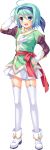  1girl absurdres artist_request blue_eyes blush boots bunshuu_(koihime_musou) detached_sleeves full_body green_hair hairband hand_on_hip highres juliet_sleeves koihime_musou long_sleeves looking_at_viewer open_mouth pleated_skirt puffy_sleeves short_hair skirt smile thigh-highs transparent_background white_boots white_legwear zettai_ryouiki 