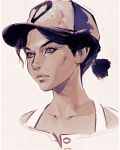  1girl baseball_cap black_hair clementine_(the_walking_dead) hat highres ilya_kuvshinov simple_background solo the_walking_dead the_walking_dead_(game) upper_body 