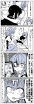  3girls 4koma ahoge arashi_(kantai_collection) blush book card chair closed_eyes comic eyepatch flower friday_the_13th gloves greyscale headgear headgear_removed highres holding holding_book kaga3chi kantai_collection kiso_(kantai_collection) long_hair lying_on_person messy_hair monochrome multiple_girls open_book playing_card reading ribbon scared school_uniform serafuku shaded_face short_hair sitting skirt sleeping sleeping_on_person sweatdrop tatami tearing_up tenryuu_(kantai_collection) thigh-highs translation_request vest white_gloves 